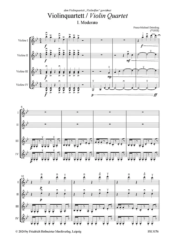 Deimling: Violin Quartet in G minor, Op. 89 (Score and Parts) - Image 2