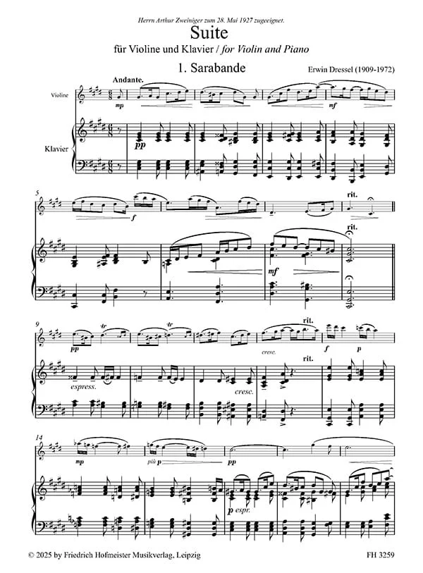 Dressel: Suite for Violin and Piano - Image 2