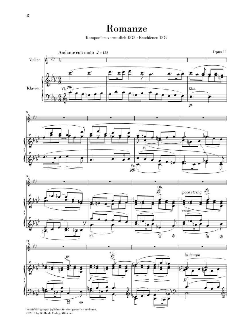Dvořák: Romance for Violin and Orchestra in f minor, Op. 11 (Piano Reduction) - Image 2