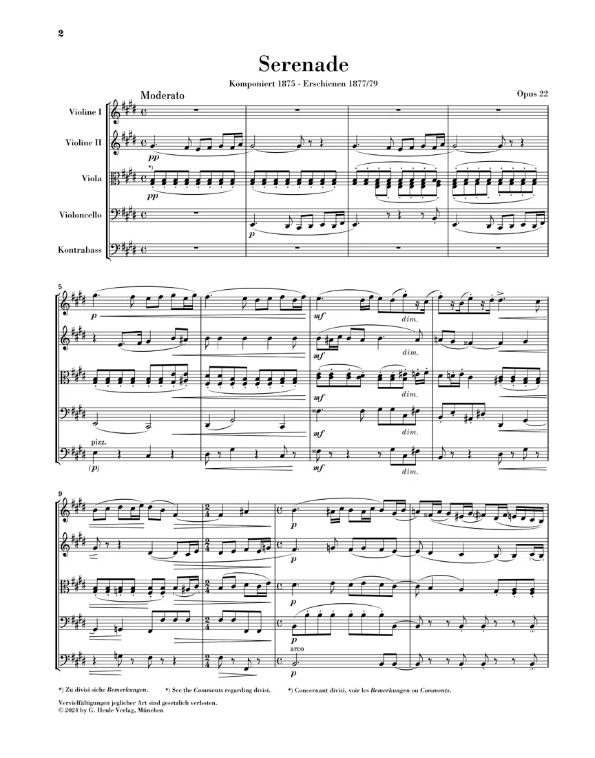 Dvořák: Serenade E major, Op. 22 for String Orchestra (Score) - Image 2