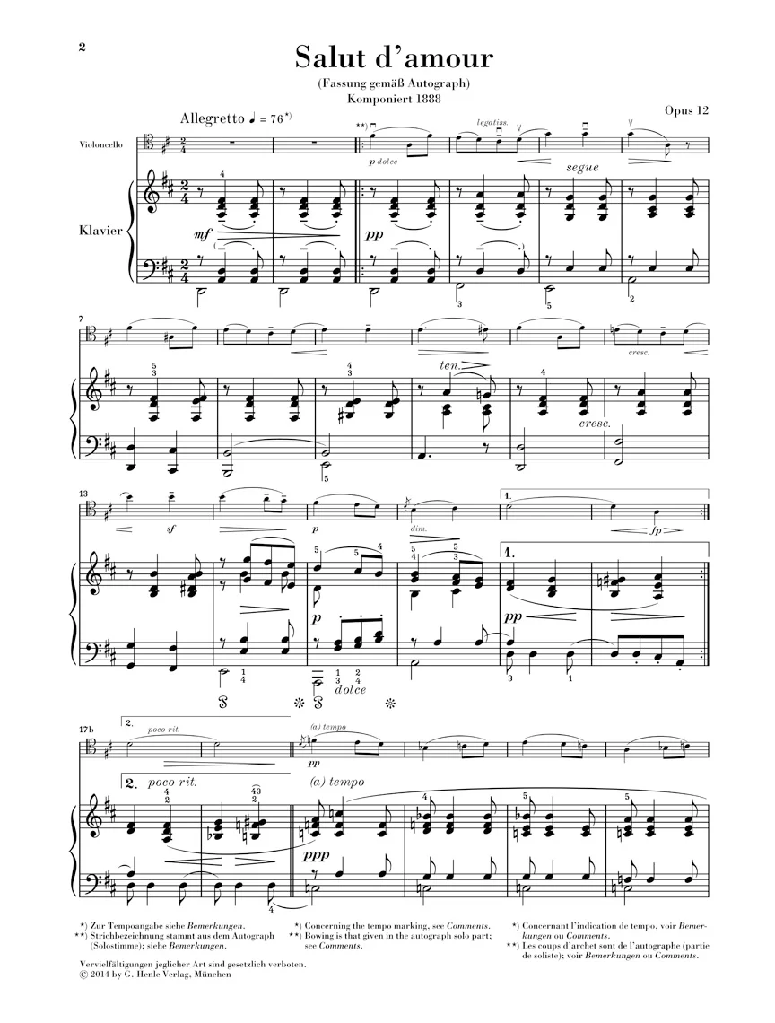 Elgar: Salut d'amour, Op. 12 for Cello and Piano - Image 2