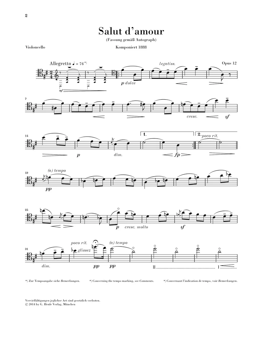 Elgar: Salut d'amour, Op. 12 for Cello and Piano - Image 3