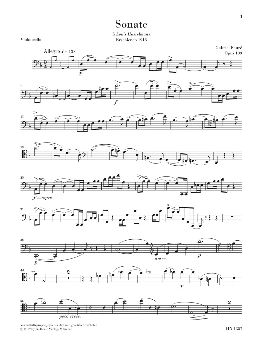 Fauré: Sonata No. 1 in d minor, Op. 109 for Cello and Piano - Image 3