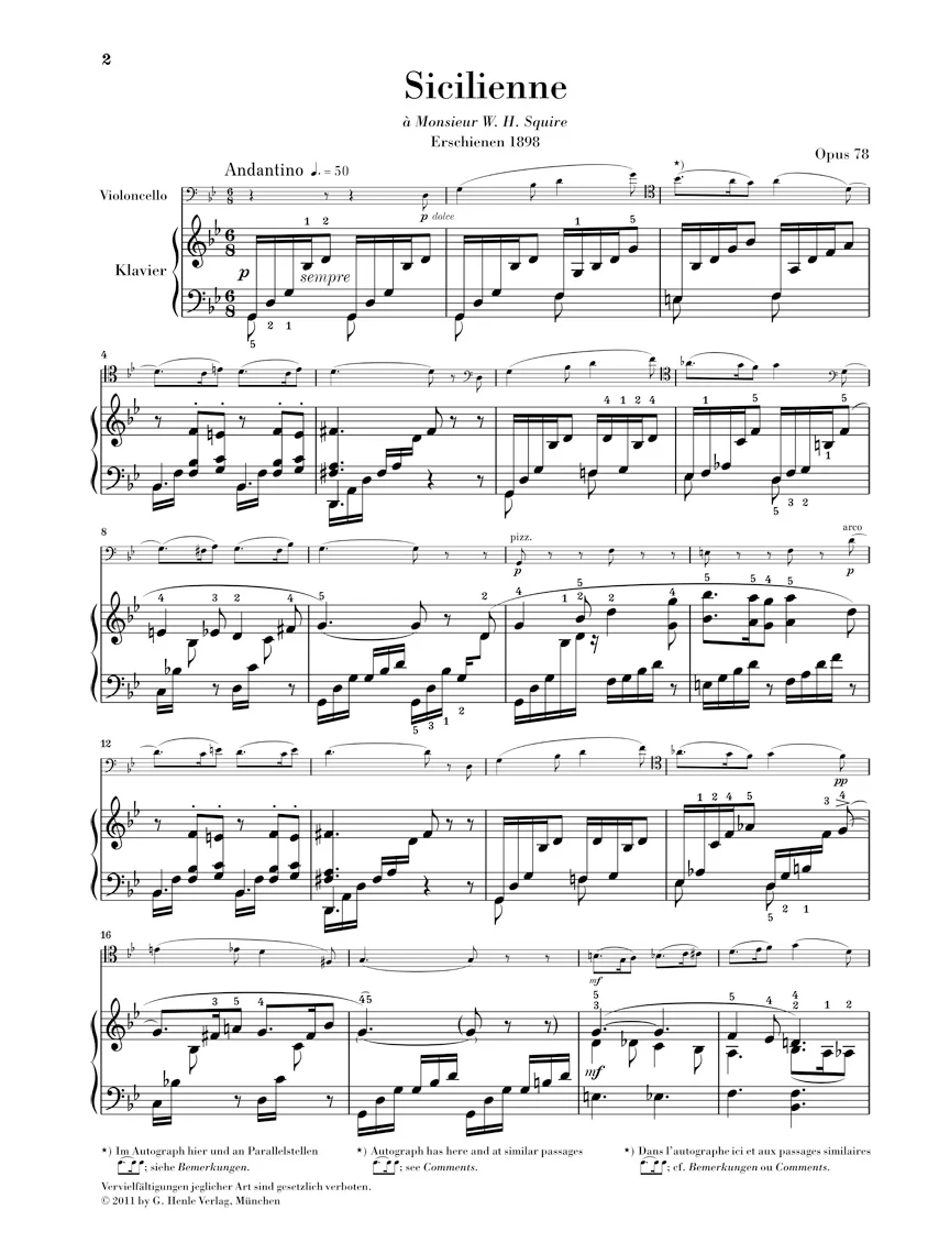 Fauré: Sicilienne for Cello and Piano, Op. 78 - Image 2