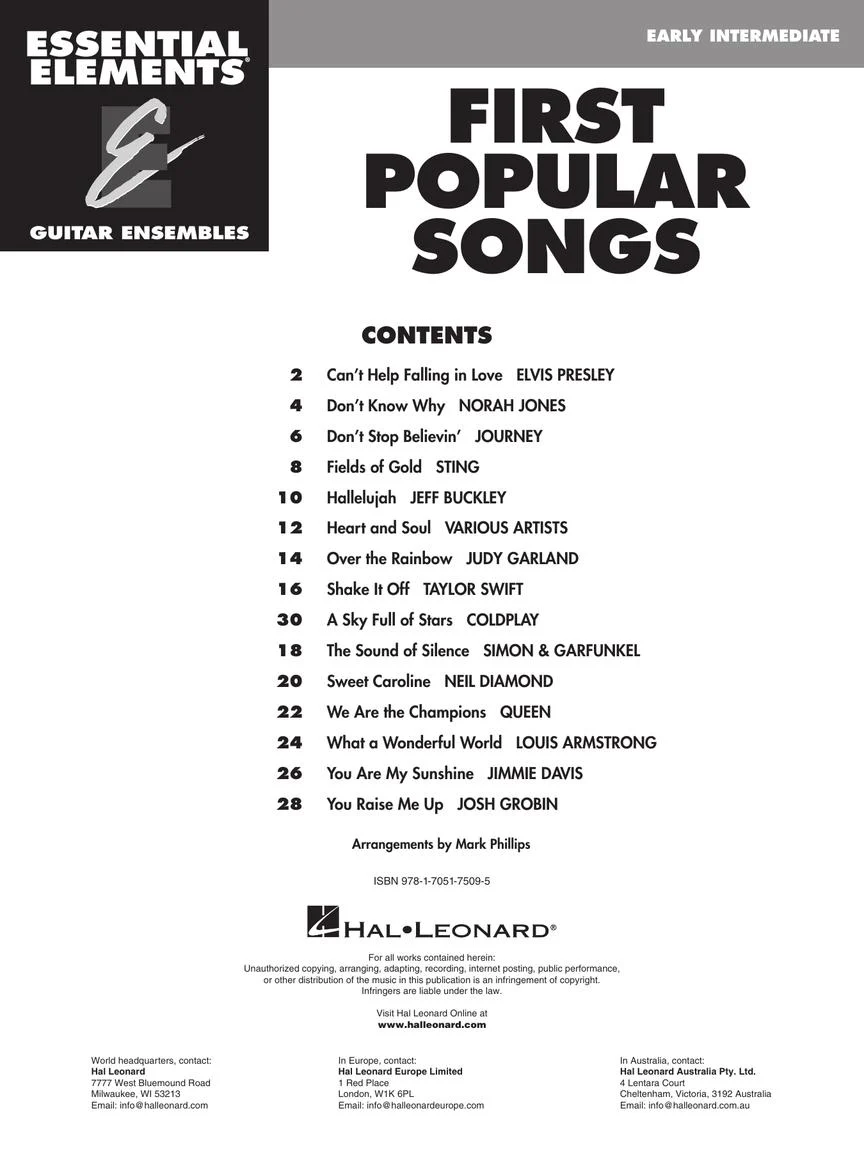 First Popular Songs 15 Songs Arranged for Three or More Guitarists - Image 2