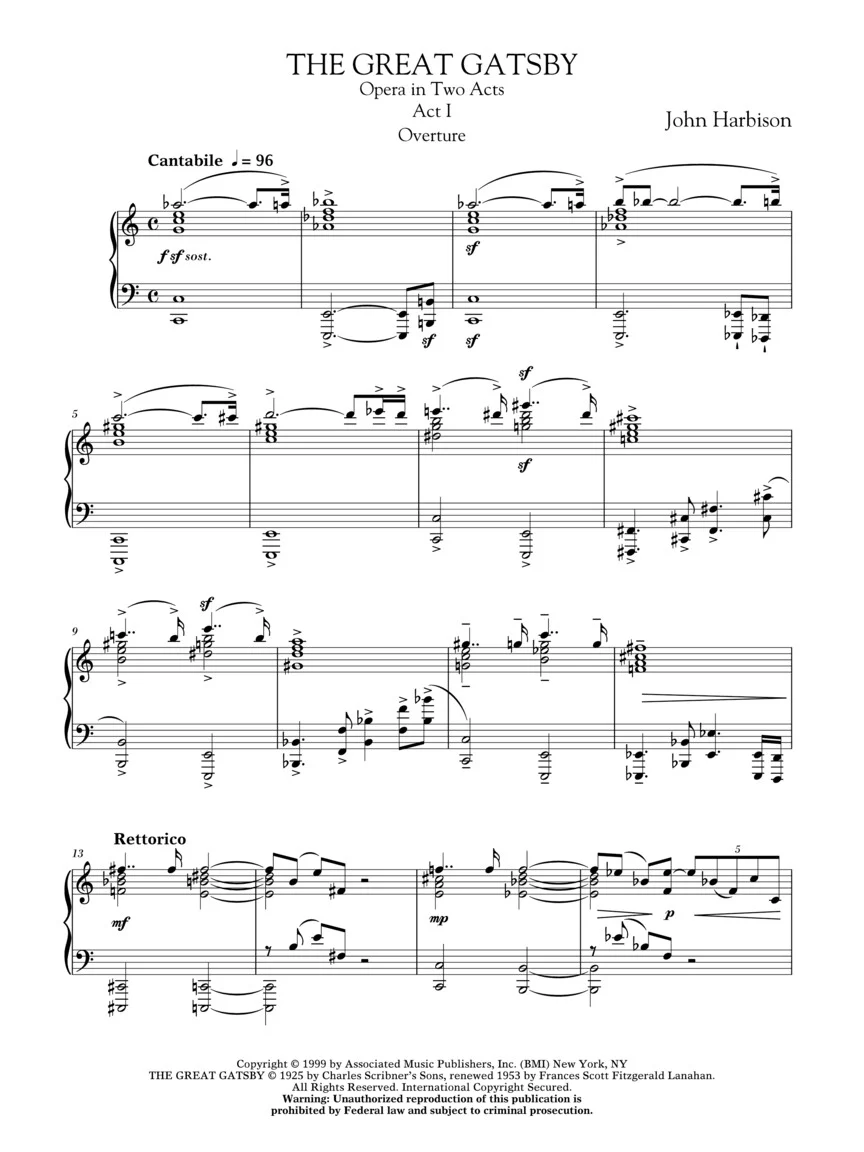 Harbison The Great Gatsby Vocal Score - Image 3