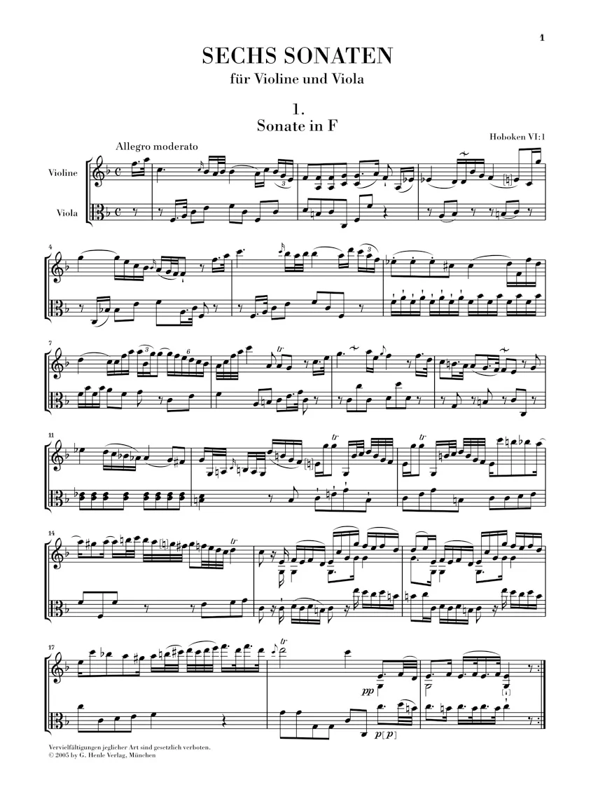 Haydn: Six Sonatas for Violin and Viola Hob. VI:1-6 - Image 2