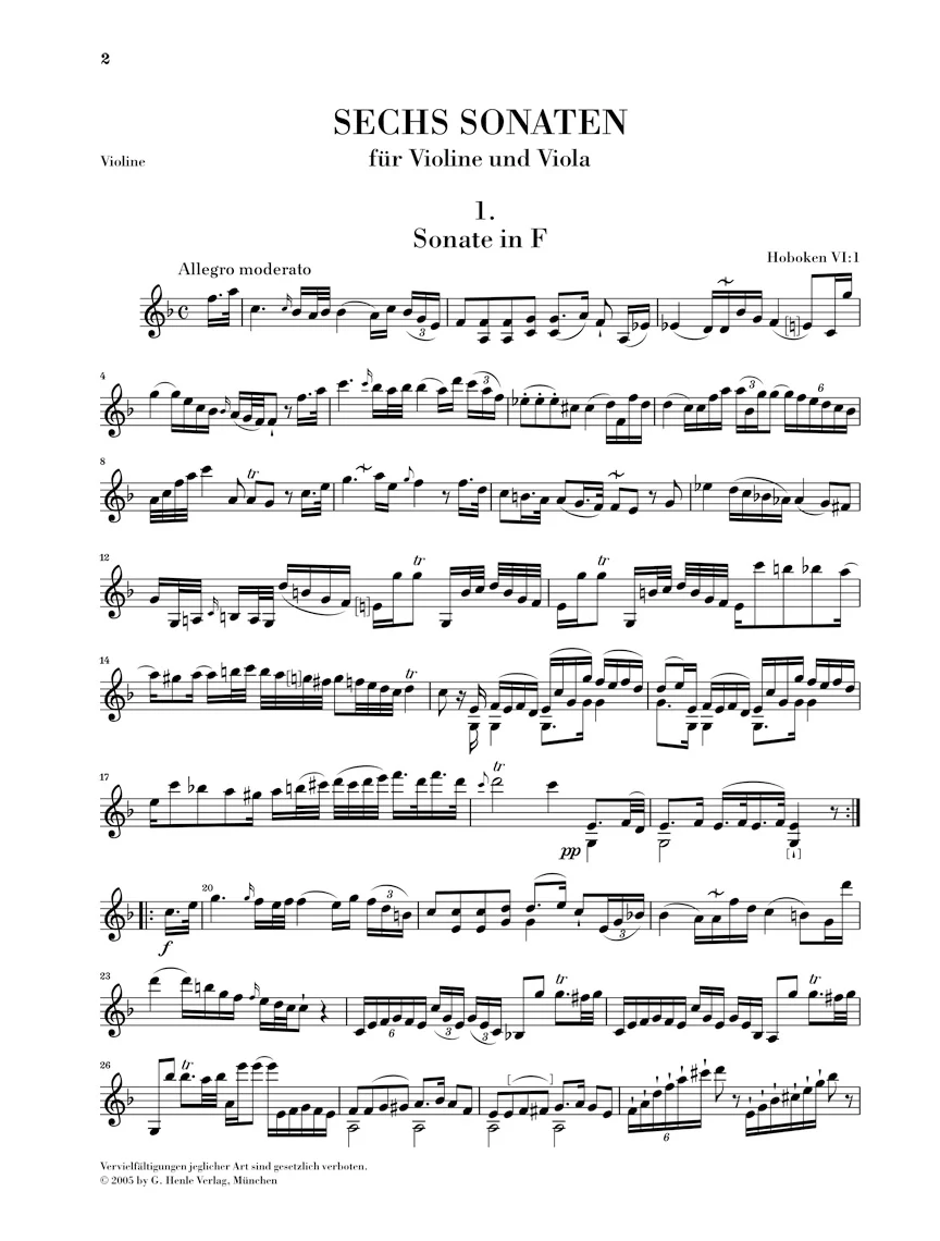 Haydn: Six Sonatas for Violin and Viola Hob. VI:1-6 - Image 3
