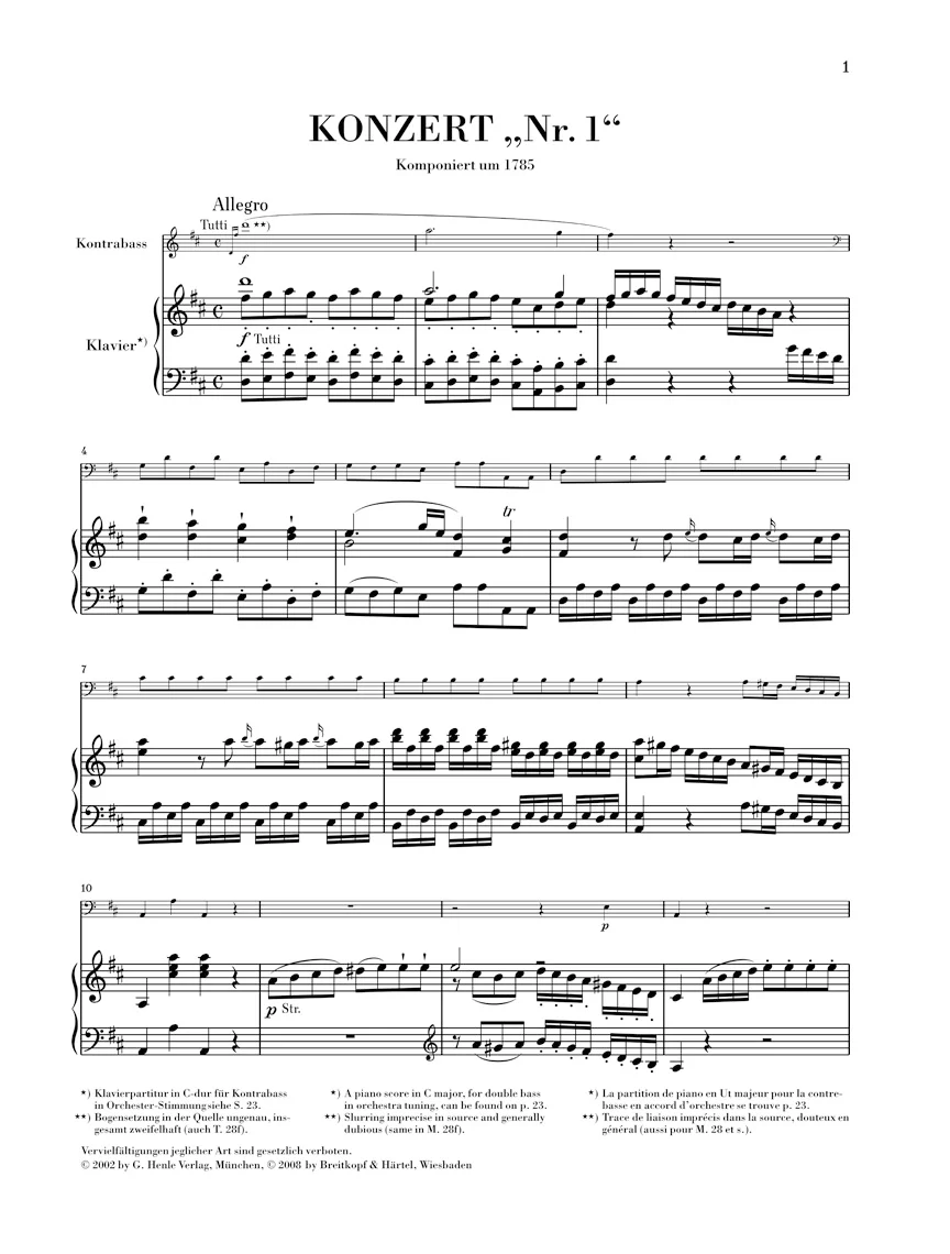 Hoffmeister: Concerto "No. 1" for Double Bass and Orchestra (with Violin obbligato) - Image 2