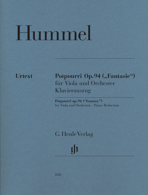 Hummel: Potpourri ("Fantasy"), Op. 94 for Viola and Orchestra (Piano Reduction)