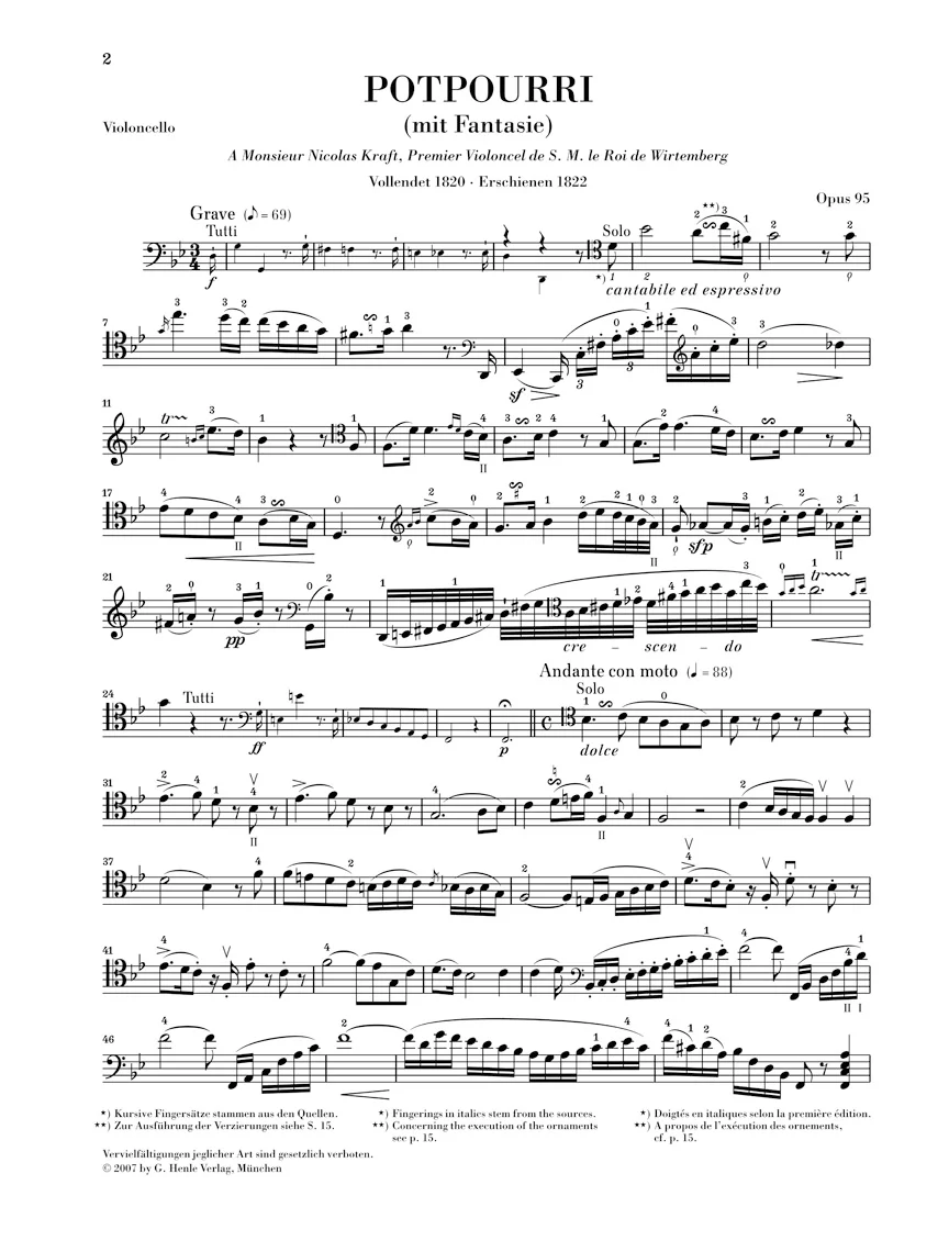 Hummel: Potpourri (Fantasie), Op. 95 for Cello and Orchestra (Piano Reduction) - Image 3