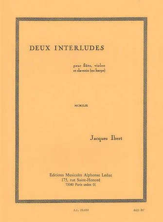 Ibert 2 Interludes Flute Traversiere Violon Clavecin (ou Harpe)