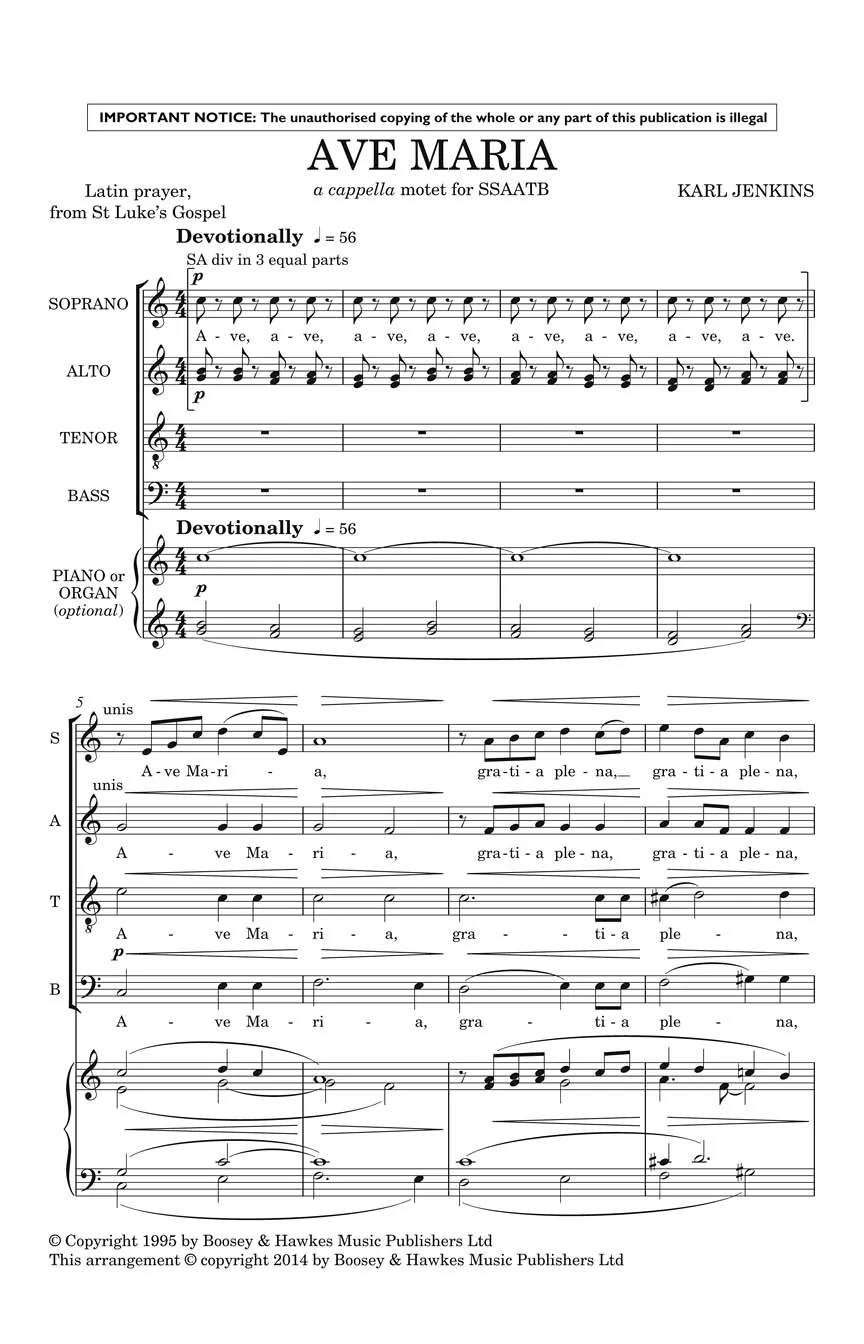 Jenkins: Ave Maria from Adiemus: Songs of Sanctuary SSAATB a cappella, Latin - Image 2