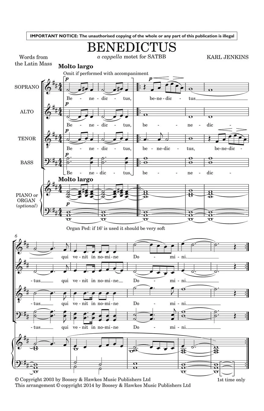 Jenkins Benedictus from The Armed Man: A Mass for Peace SATBB a cappella, Latin - Image 2