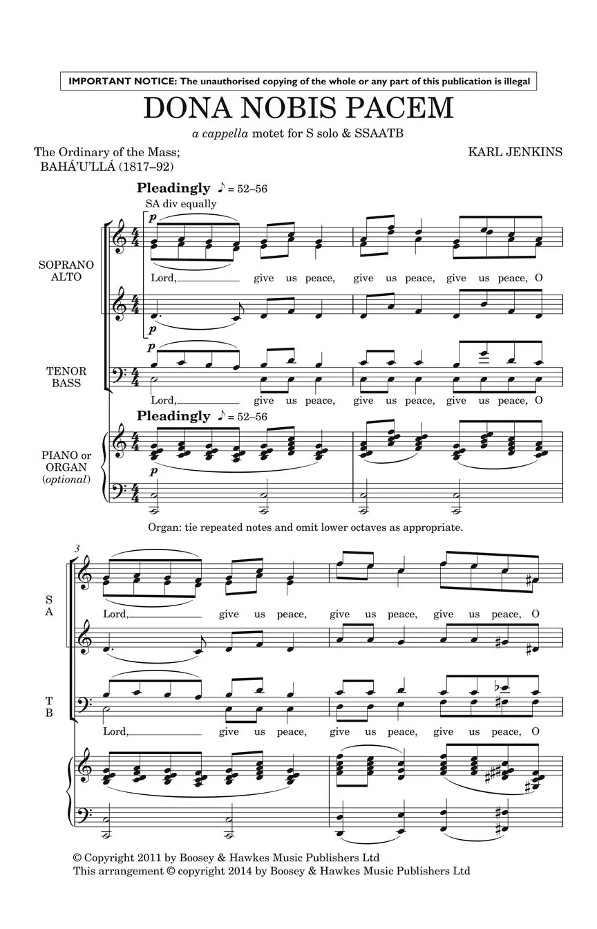 Jenkins Dona Nobis Pacem from The Peacemakers Soprano Solo/Mixed Choir SSAATB a cappella, Latin - Image 2