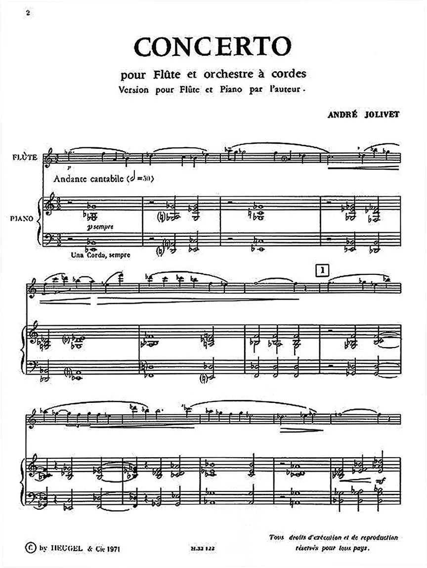 Andre Jolivet - Concerto Pour Flute Et Orchestre A Cordes (version Pour Flute Et Piano) - Image 2