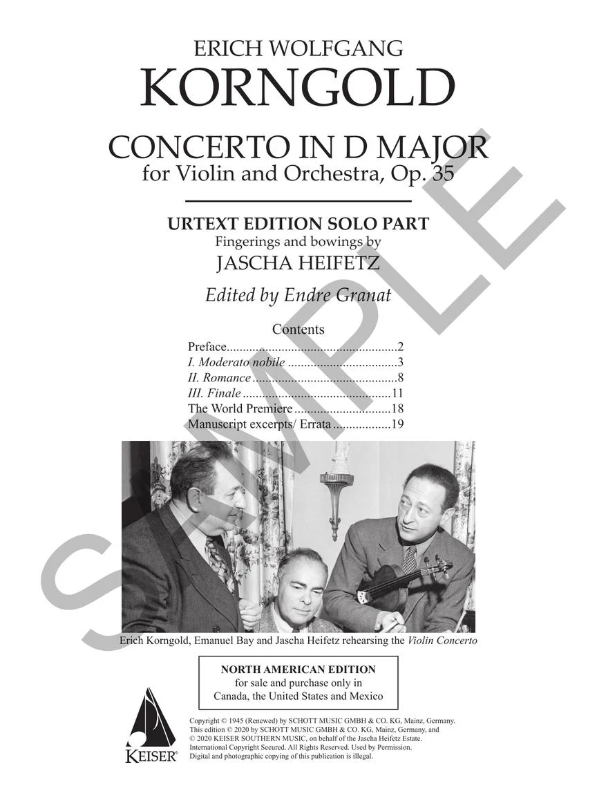 Korngold Violin Concerto In D Major, Op. 35 Violin Solo Part Only Critical Edition - Image 2