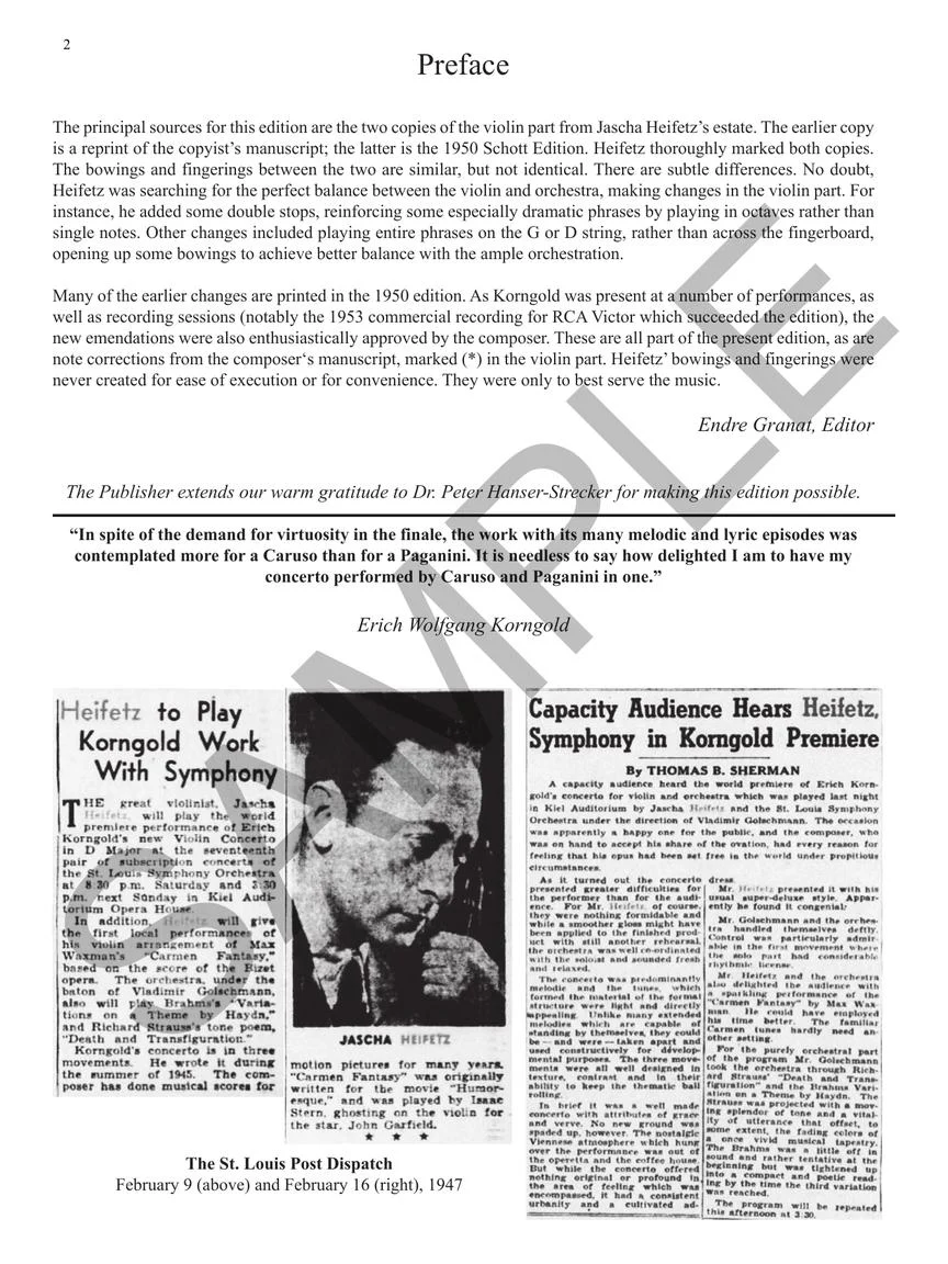 Korngold Violin Concerto In D Major, Op. 35 Violin Solo Part Only Critical Edition - Image 3