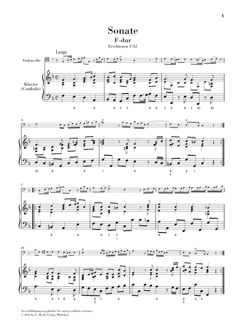 Marcello: Sonata No. 1 F major for Cello and Basso continuo - Image 2