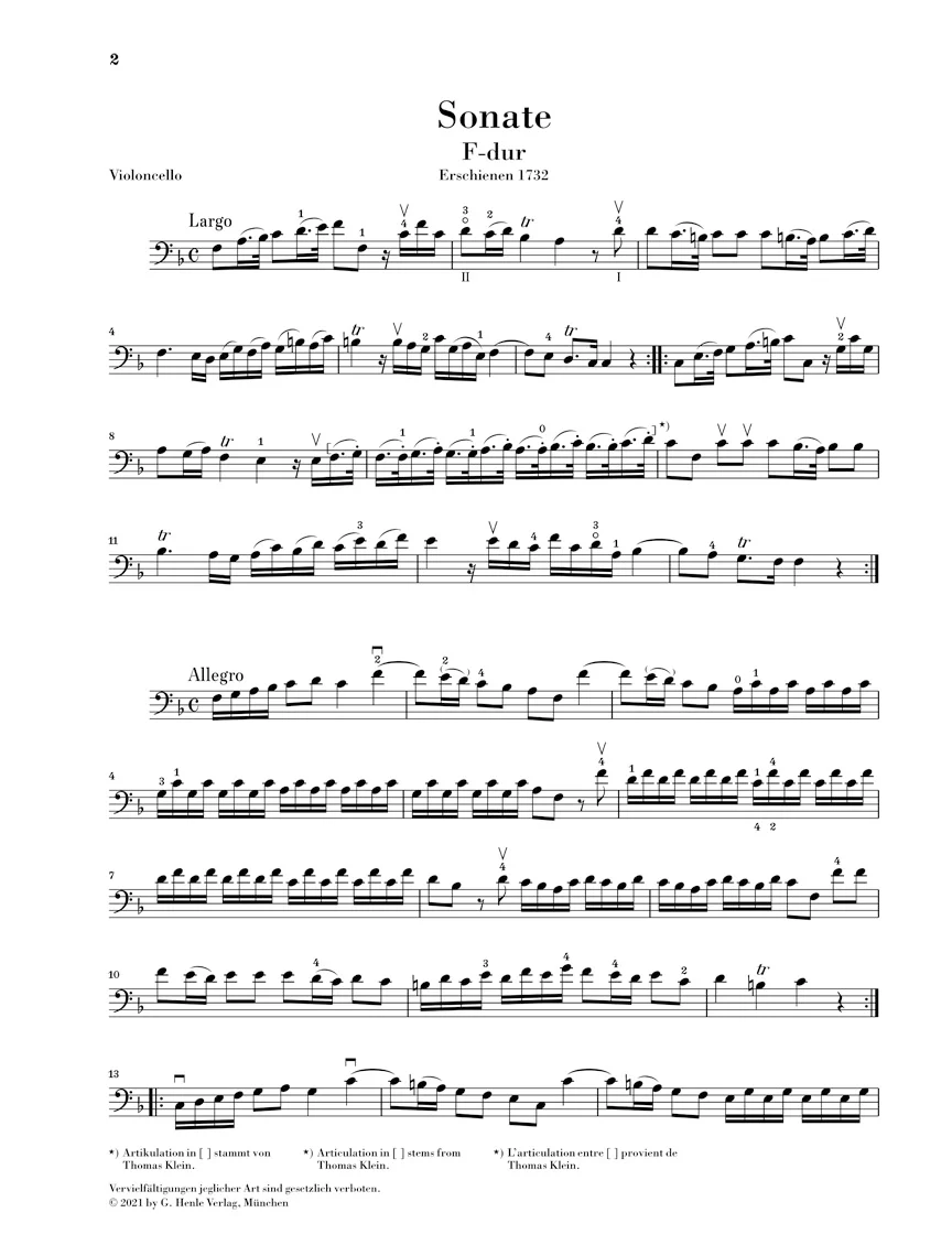 Marcello: Sonata No. 1 F major for Cello and Basso continuo - Image 3