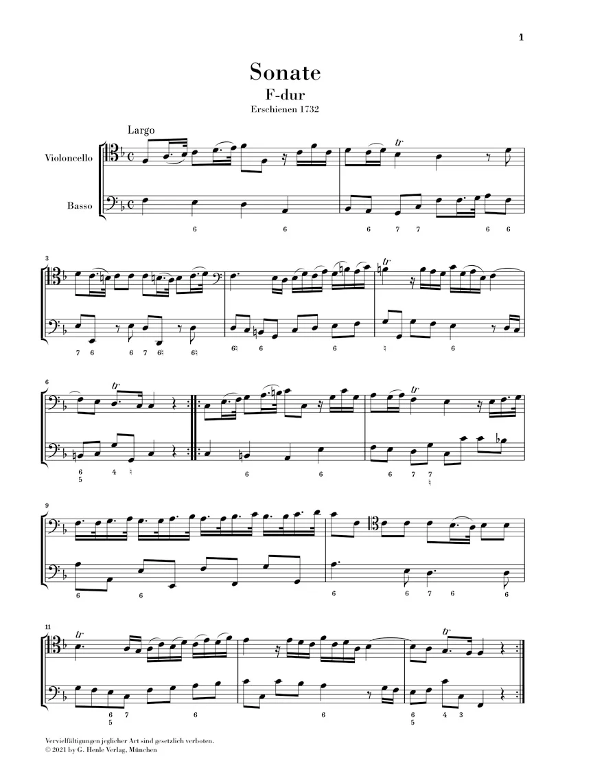 Marcello: Sonata No. 1 F major for Cello and Basso continuo - Image 4