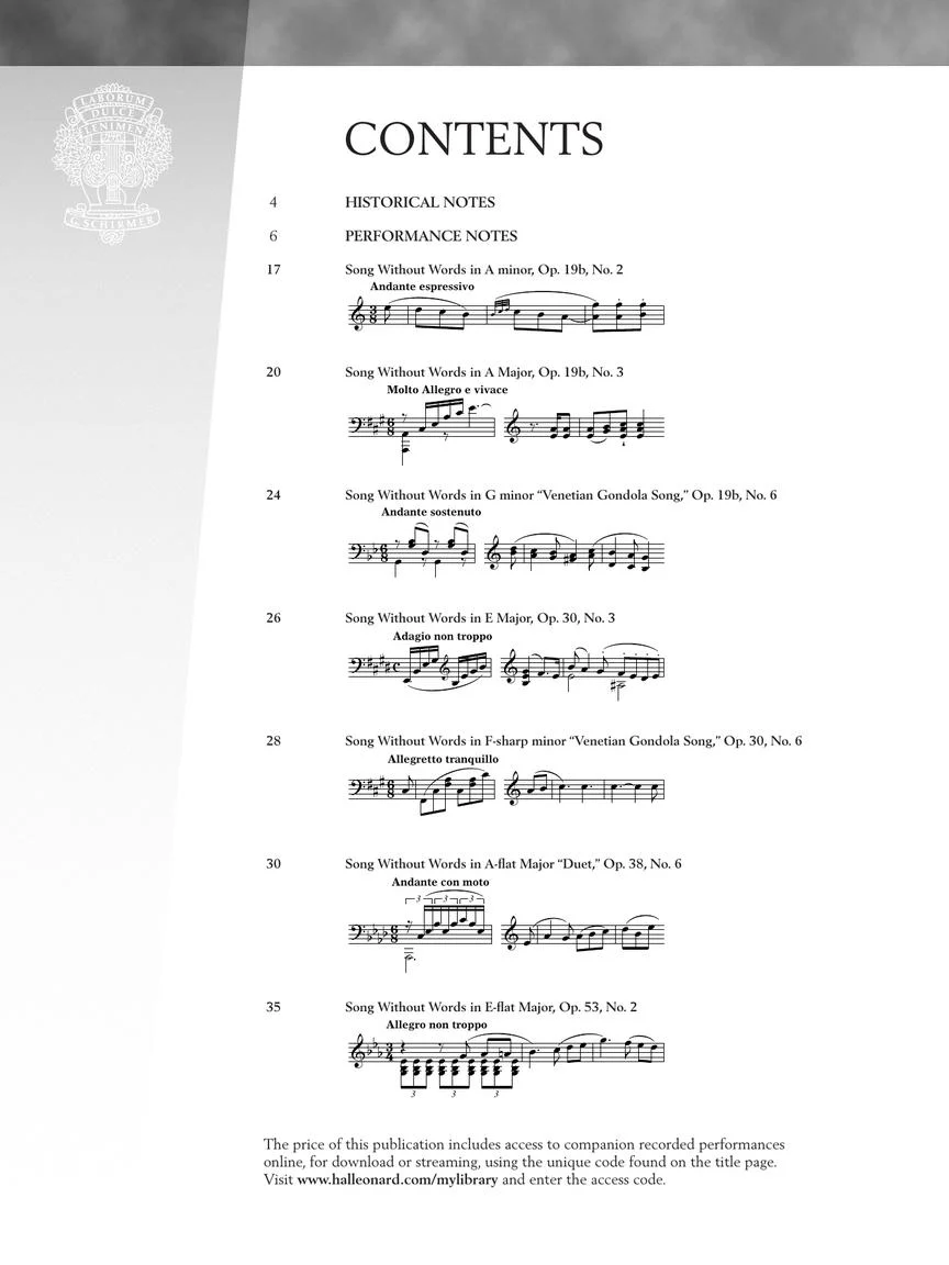 Mendelssohn - Selections from Songs Without Words - Schirmer Performance Editions - Image 2