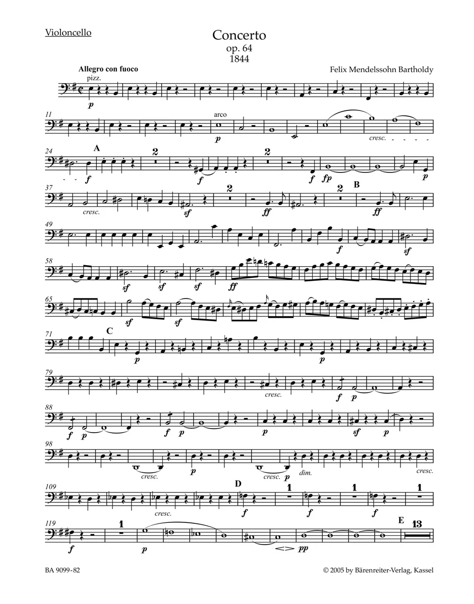 Clearance: Mendelssohn Cello Part for Concerto for Violin and Orchestra Cello Part