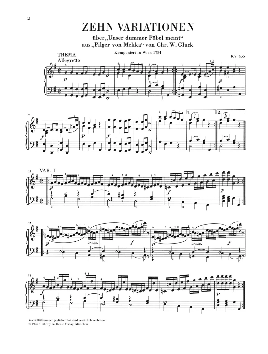 Mozart: Ten Variations on "Unser dummer Pöbel meint" K. 455 - Image 2