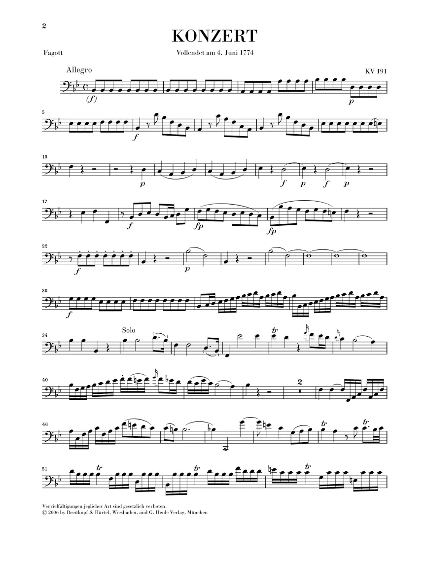 Mozart: Bassoon Concerto in Bb major K. 191 - Image 3