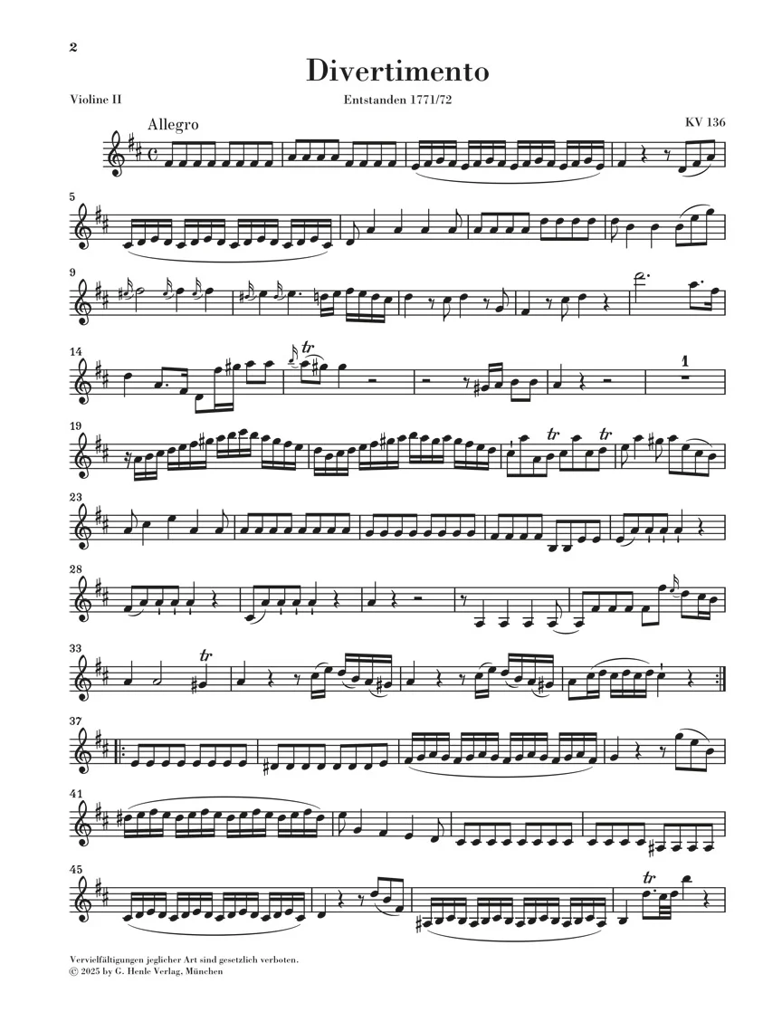 Mozart: Divertimenti K. 136-138 (Salzburg Divertimenti) Set of String Parts - Image 4
