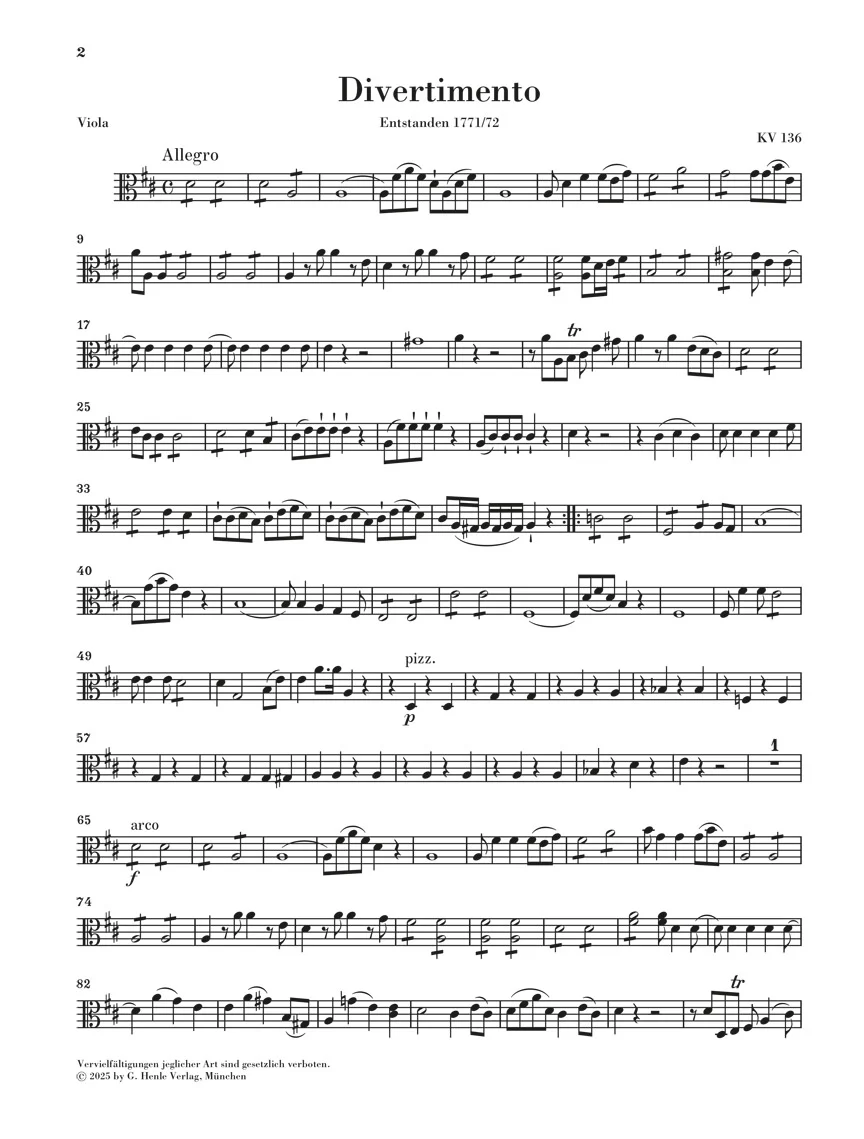 Mozart: Divertimenti K. 136-138 (Salzburg Divertimenti) Set of String Parts - Image 5