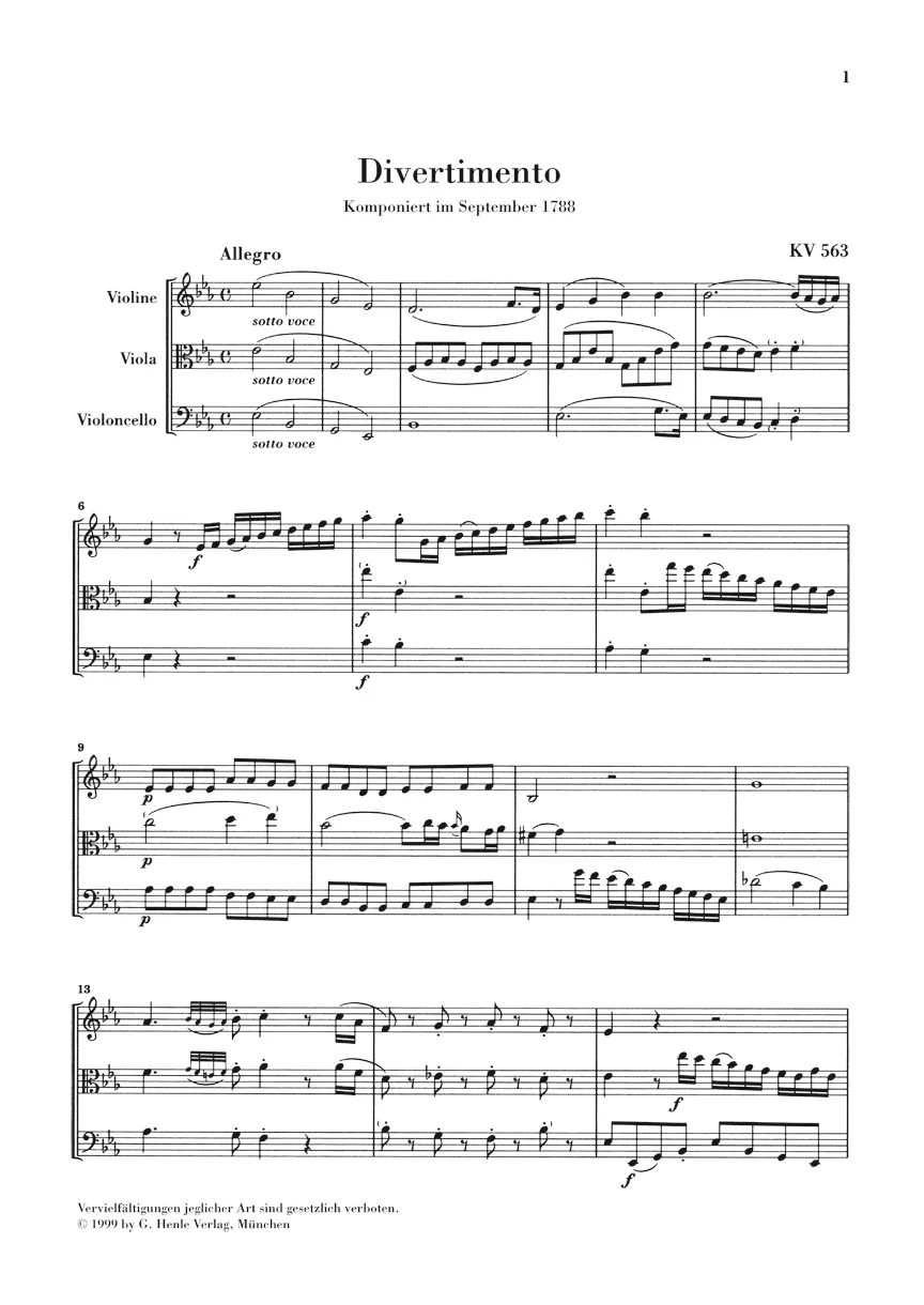 Mozart: Divertimento in E flat major K. 563 K. Anh. 66 (Study Score) - Image 2