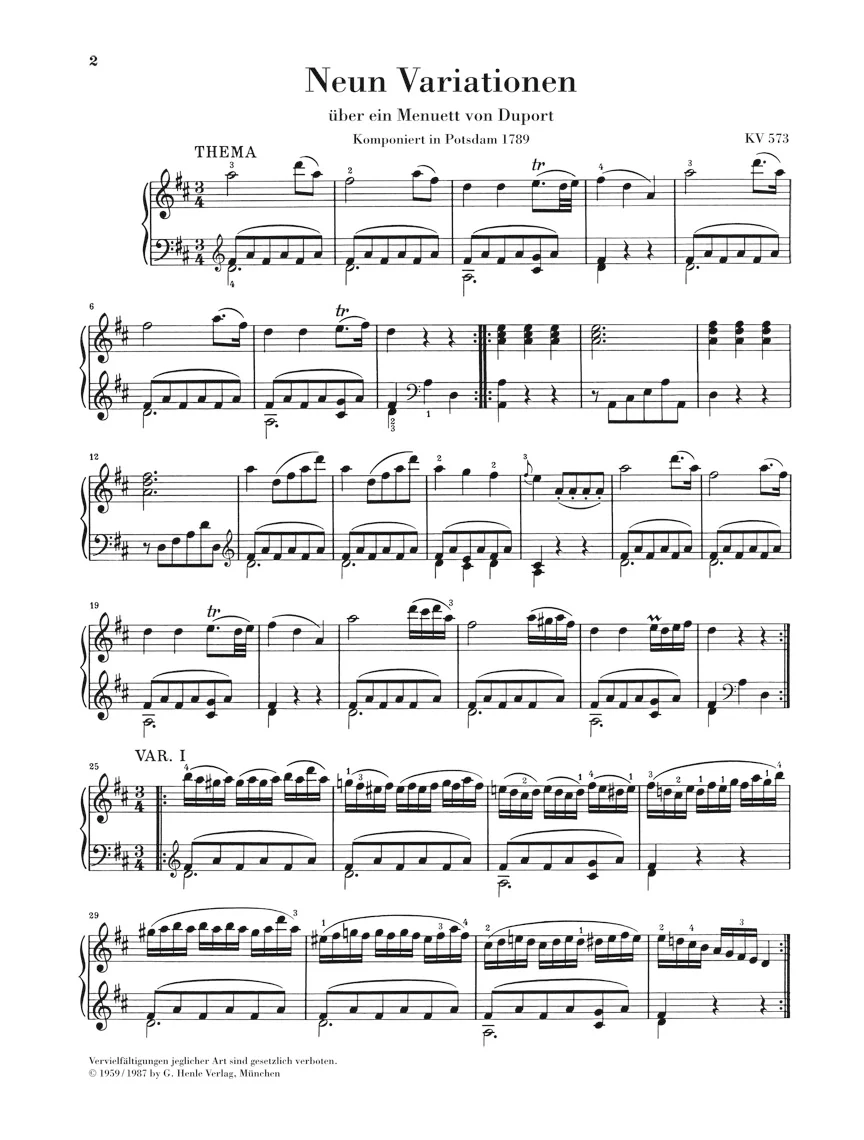 Mozart: Nine Variations on a Minuet by Duport K. 573 - Image 2