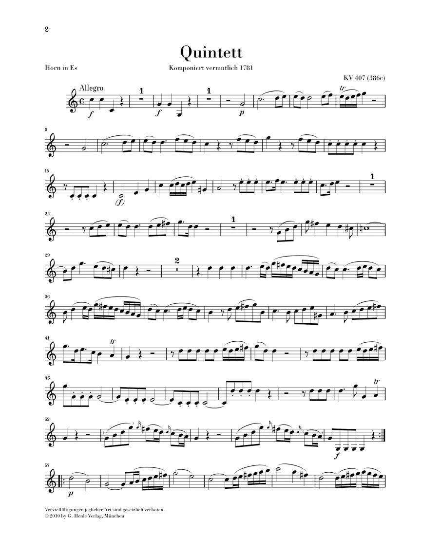 Mozart: Horn Quintet in E flat major K. 407 (386c) - Image 2
