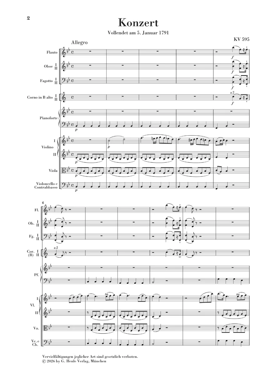 Mozart: Piano Concerto No. 27 B flat major K. 595 (Study Score) - Image 2