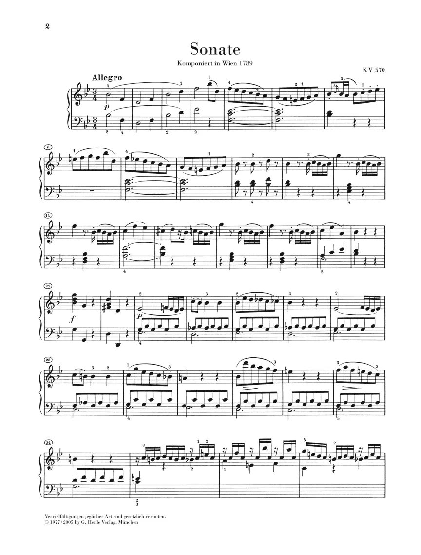 Mozart: Piano Sonata in B flat major K. 570 - Image 2