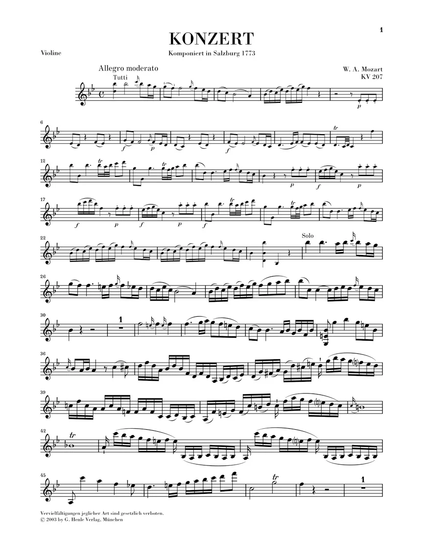 Mozart: Violin Concerto No. 1 in B flat major K. 207 - Image 3