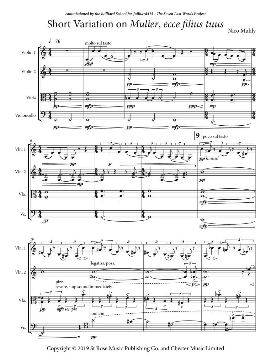 Muhly Short Variation on Mulier, ecce filius tuus for String Quartet - Image 3