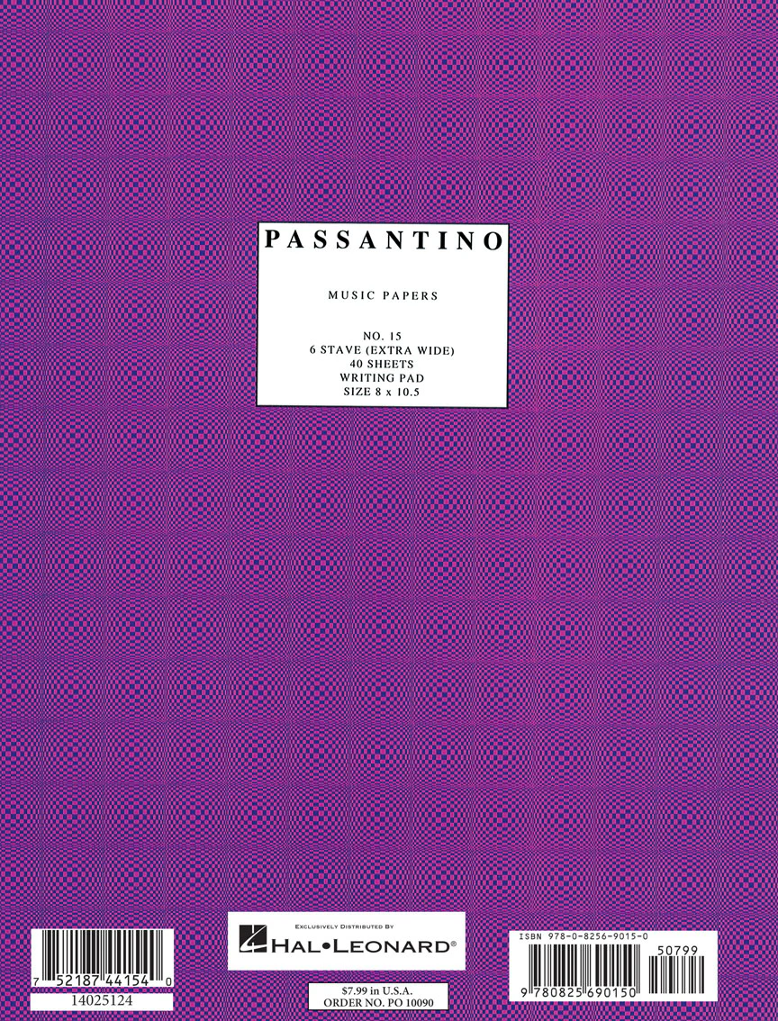 Passantino Writing Pad #15 6 Stave Extra Wide 40 Shts 8x10.5 Purple Cover - Image 2