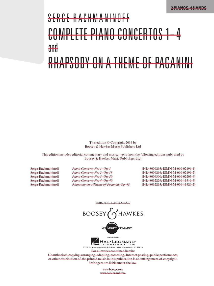Rachmaninoff Complete Piano Concertos 1-4 2 Pianos, 4 Hands - Image 2