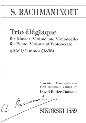 Rachmaninoff Trio Elegiaque G Minor Piano Trio Violin/Cello/Piano