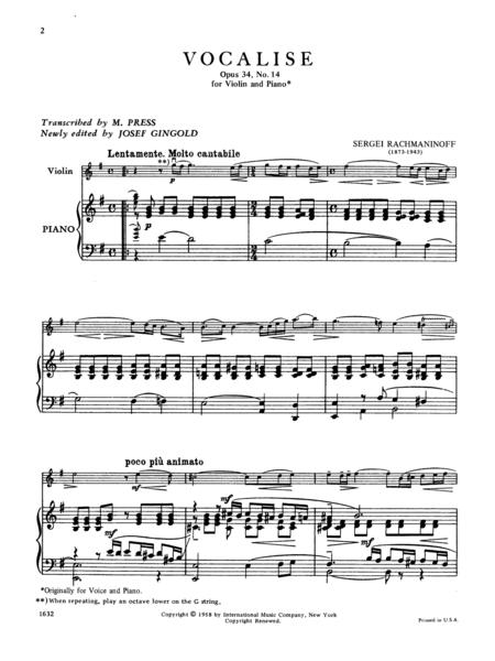 Rachmaninoff Vocalise, Opus 34, No. 14 for Violin - Image 2