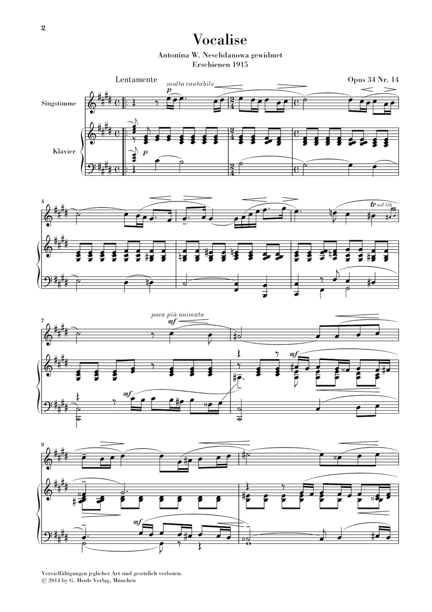 Rachmaninow: Vocalise, Op. 34 Nr. 14 for voice and piano - Image 2