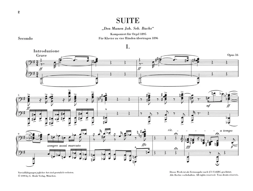 Reger: Suite e minor for Organ, Op. 16 - composer's transcription for Piano four-hands (First Edition) - Image 2