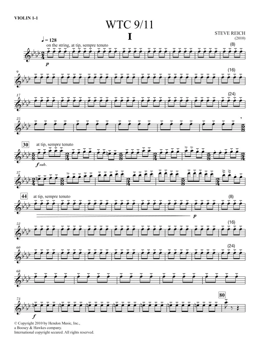 Reich WTC 9/11 for String Quartet and Pre-Recorded Audio - Set of Parts - Image 2
