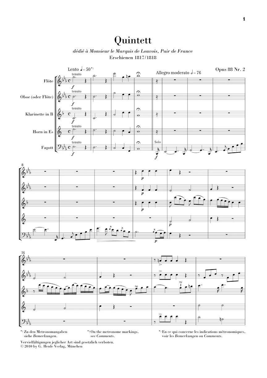 Reicha: Quintet for Wind Instruments E flat major, Op. 88,2 (Study Score) - Image 2