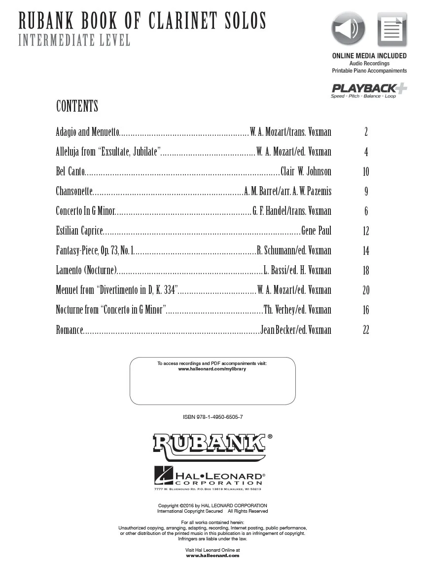 Rubank Book of Clarinet Solos - Intermediate Level (incl. online audio access) - Image 2