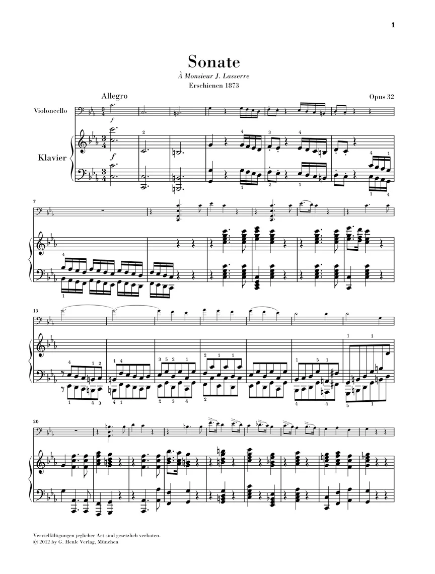 Saint-Saëns: Sonata No. 1 in c minor, Op. 32 for Cello and Piano - Image 2