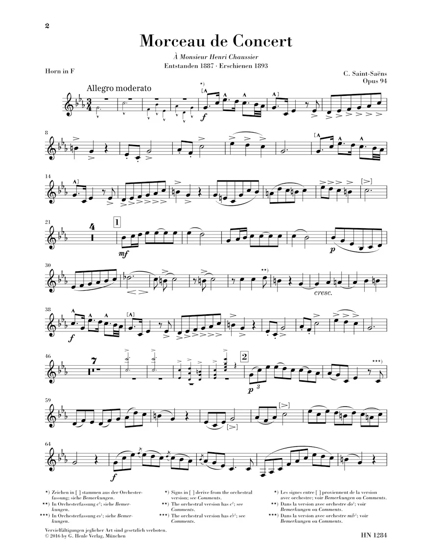 Saint-Saëns: Morceau de Concert in f minor, Op. 94 for Horn and Piano (Score and Parts) - Image 4
