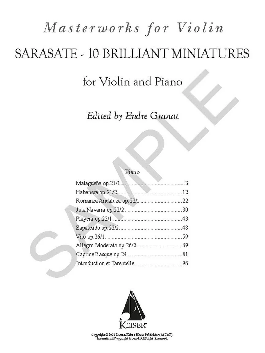 Sarasate 10 Brilliant Miniatures for Violin and Piano - Image 2